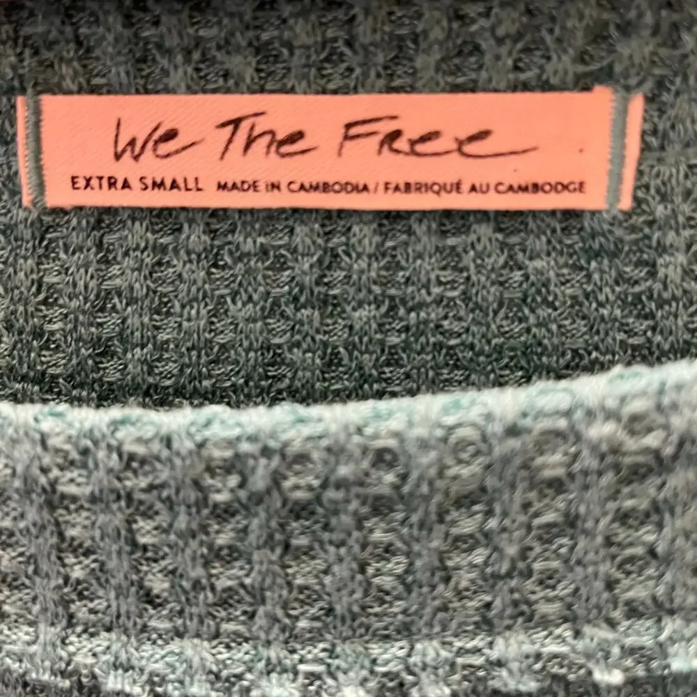 Free People We The Free Waffle Knit Thermal Long Sleeve Top Teal Green XS Boho - Picture 4 of 11